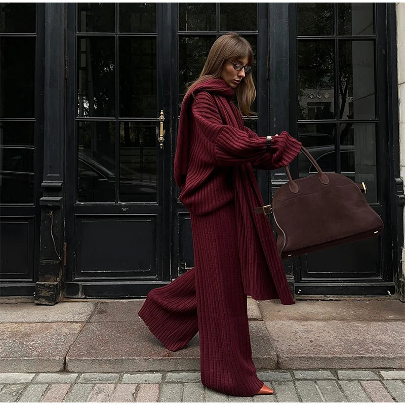 Elegant V-Neck Knit Suit