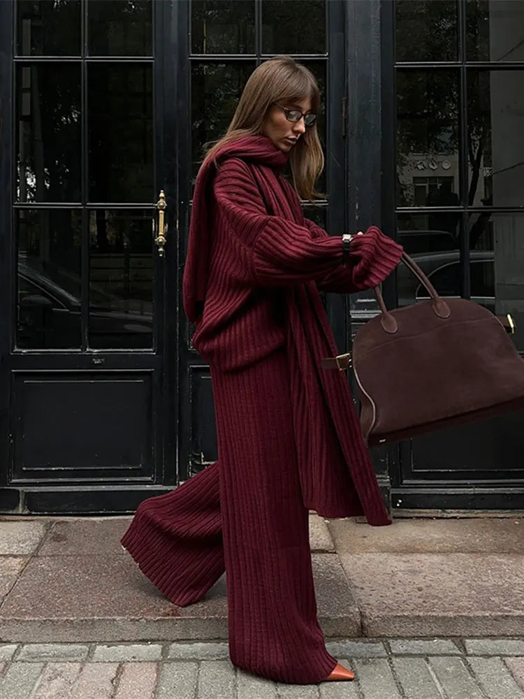 Elegant V-Neck Knit Suit