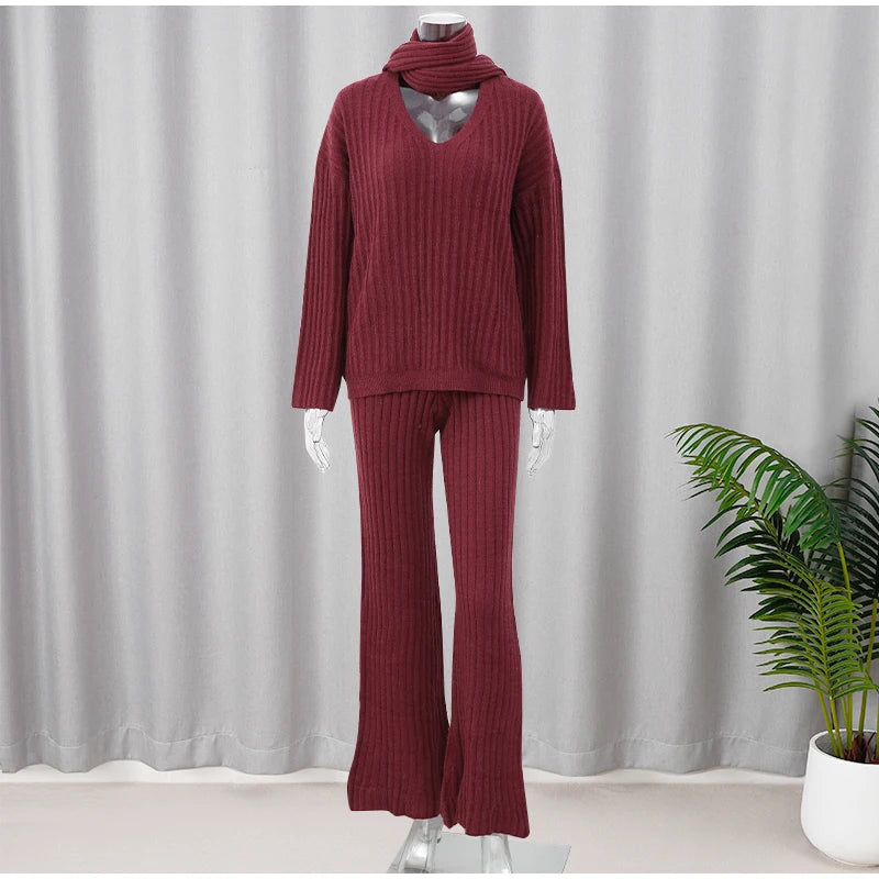 Elegant V-Neck Knit Suit