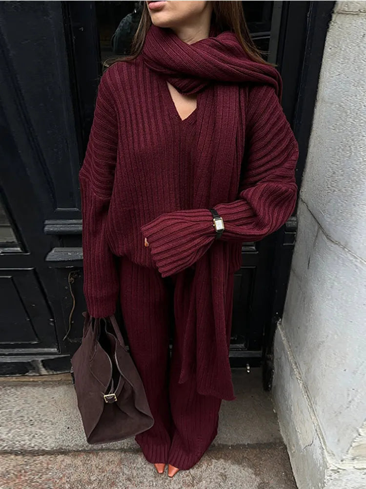 Elegant V-Neck Knit Suit