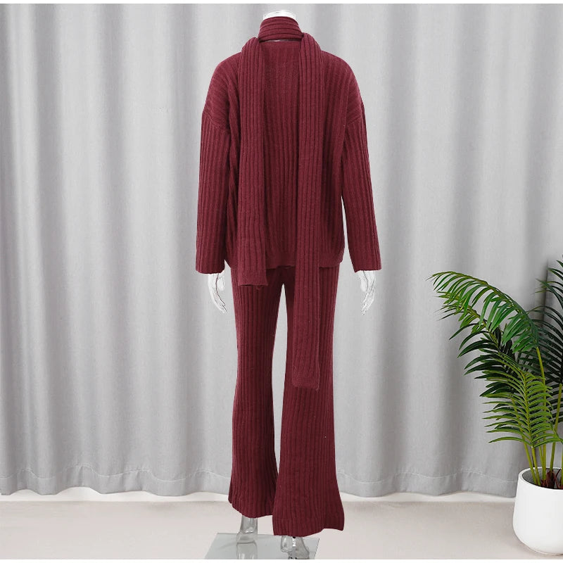 Elegant V-Neck Knit Suit