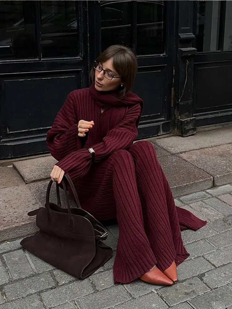 Elegant V-Neck Knit Suit