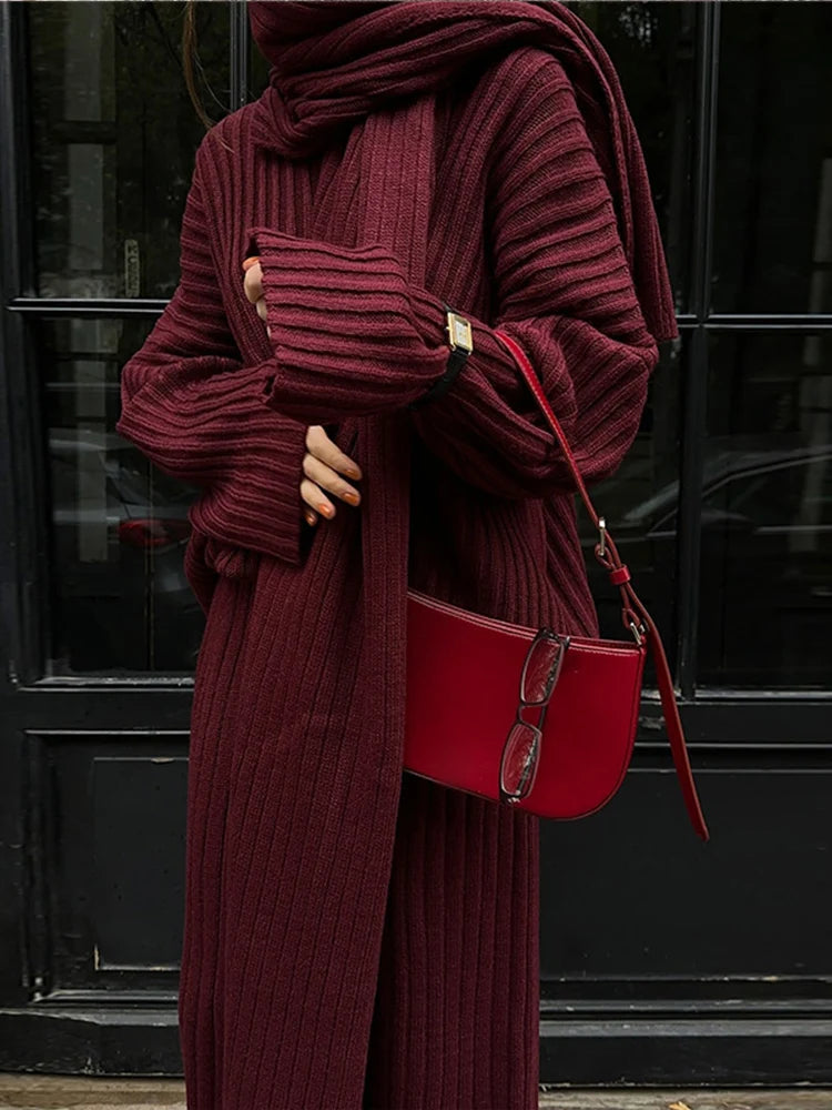 Elegant V-Neck Knit Suit